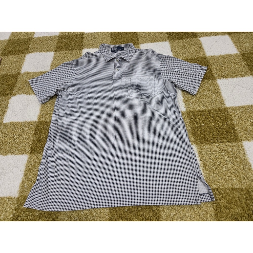 Polo Ralph Lauren Mens Medium Gingham Check Short Sleeve Cotton Polo Shirt Navy